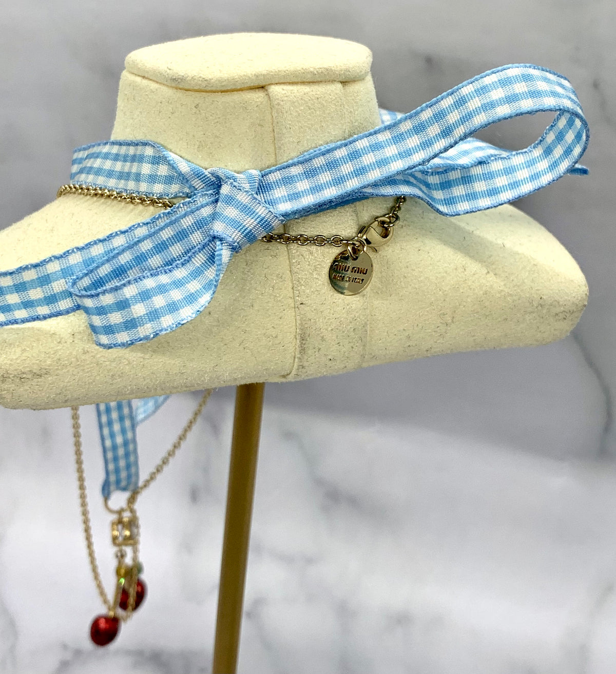 MIU MIU Cherry and Removable Gingham Necklace - Pre owned