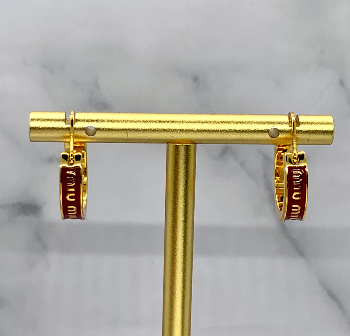 MIU MIU Red Enamel Gold Hoop Earrings - Pre owned