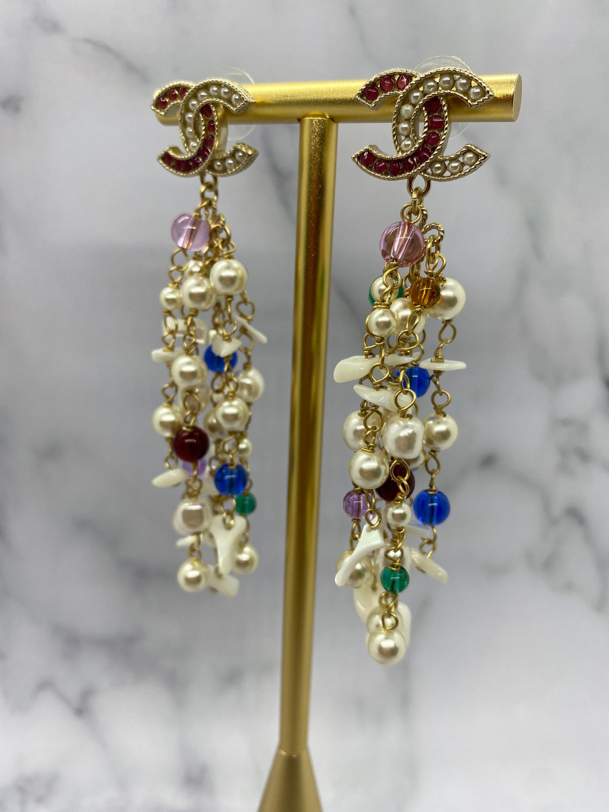CHANEL CC Pearl Pendant Earrings - USED