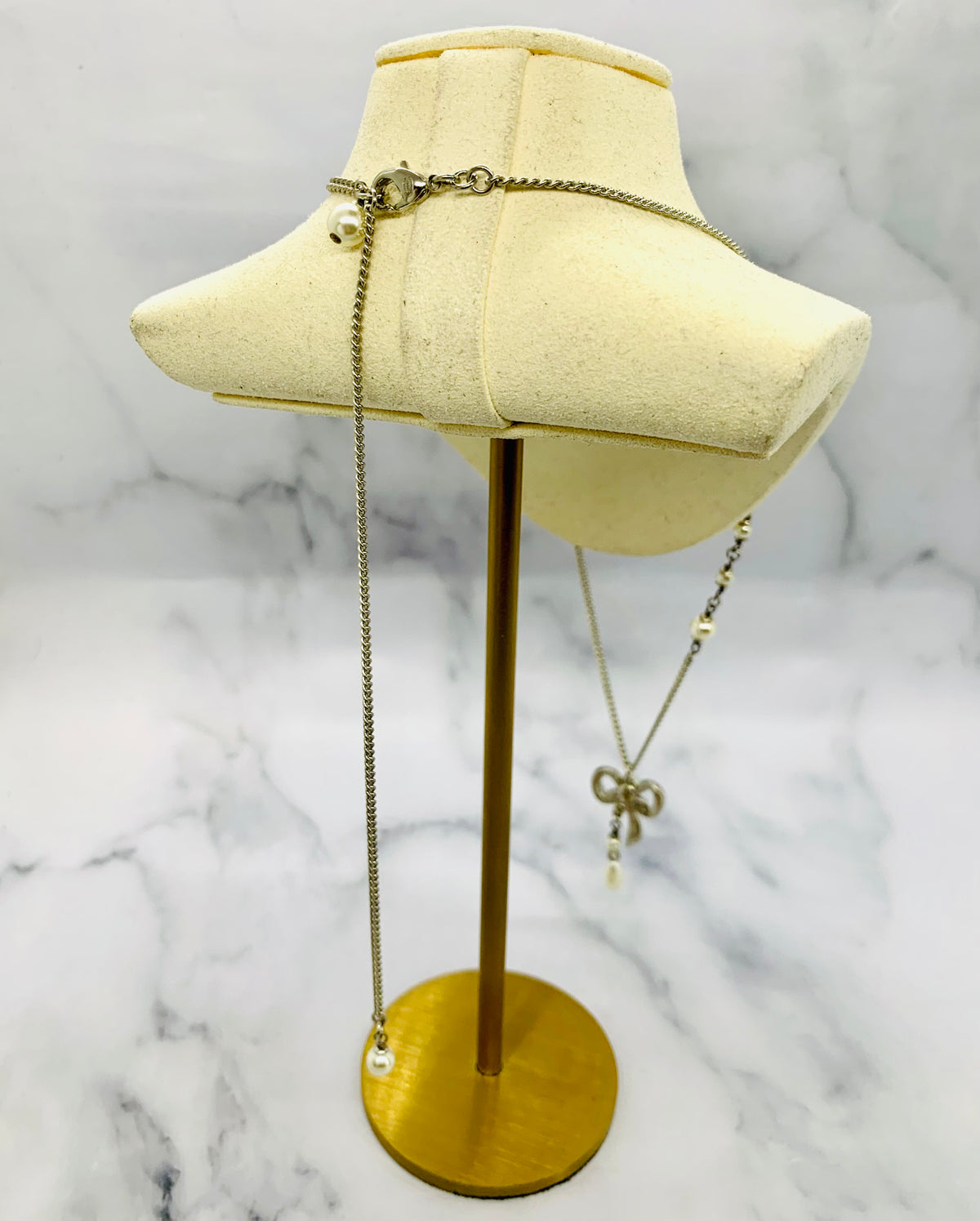 CHANEL CC Bow Rhinestone Pendant Necklace - USED