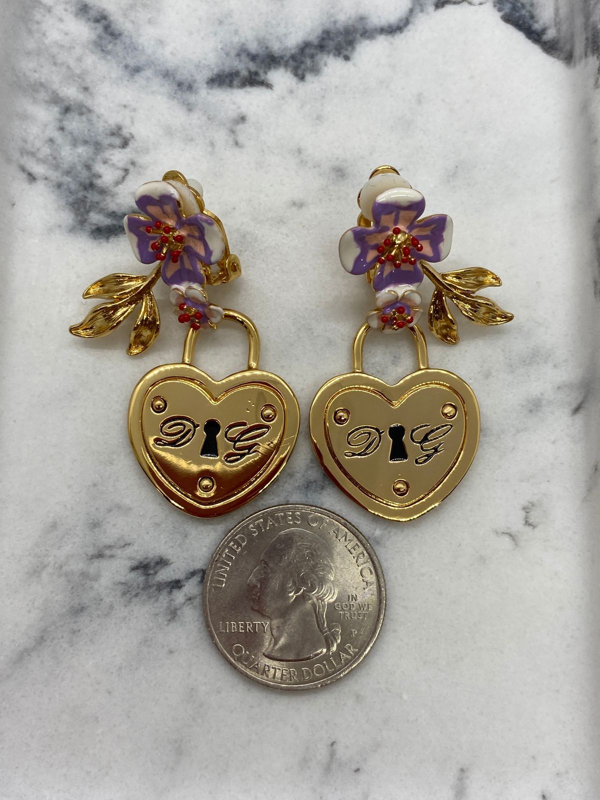 DOLCE & GABBANA Gold Tone Pendant Pearl Runway Earrings - Pre owned