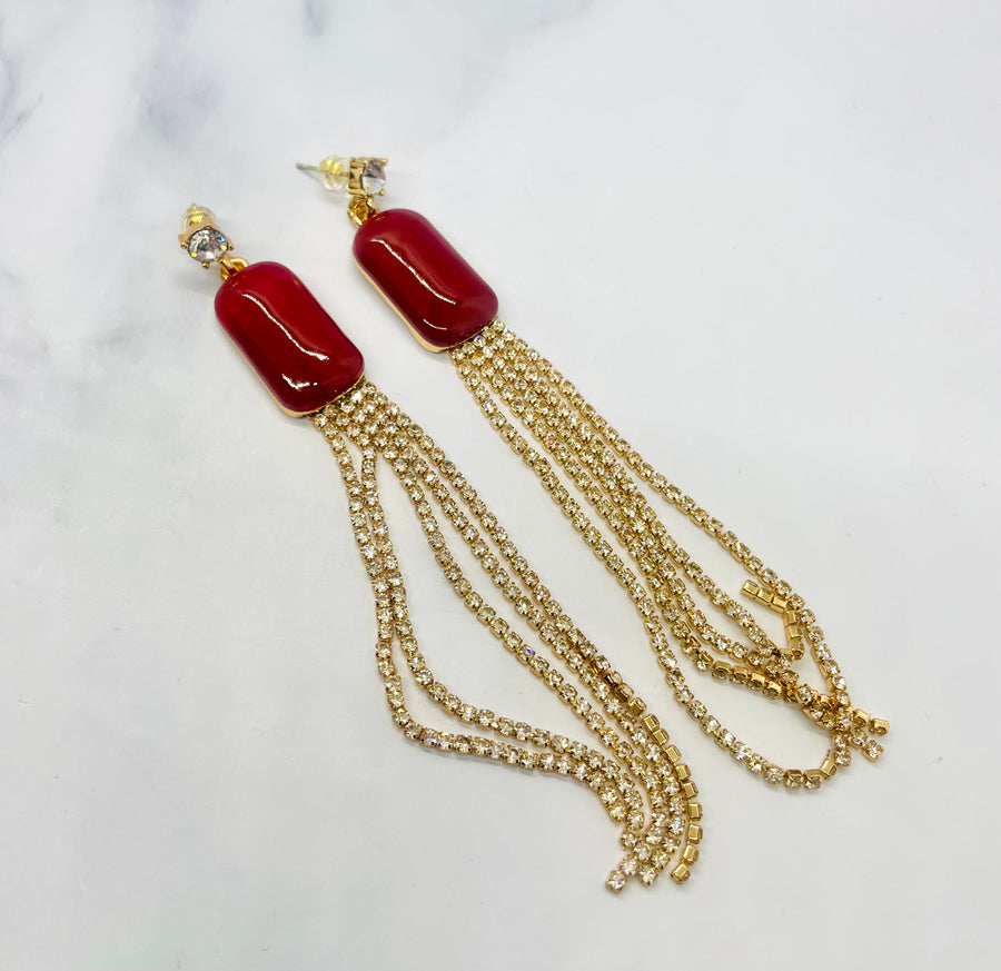 SCHIAPARELLI Vintage Rhinestone Fringe Earrings - Pre owned