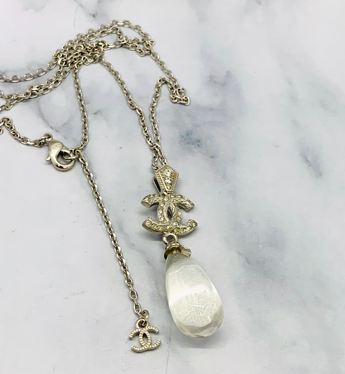 CHANEL CC Clear Acrylic Drop Necklace - USED