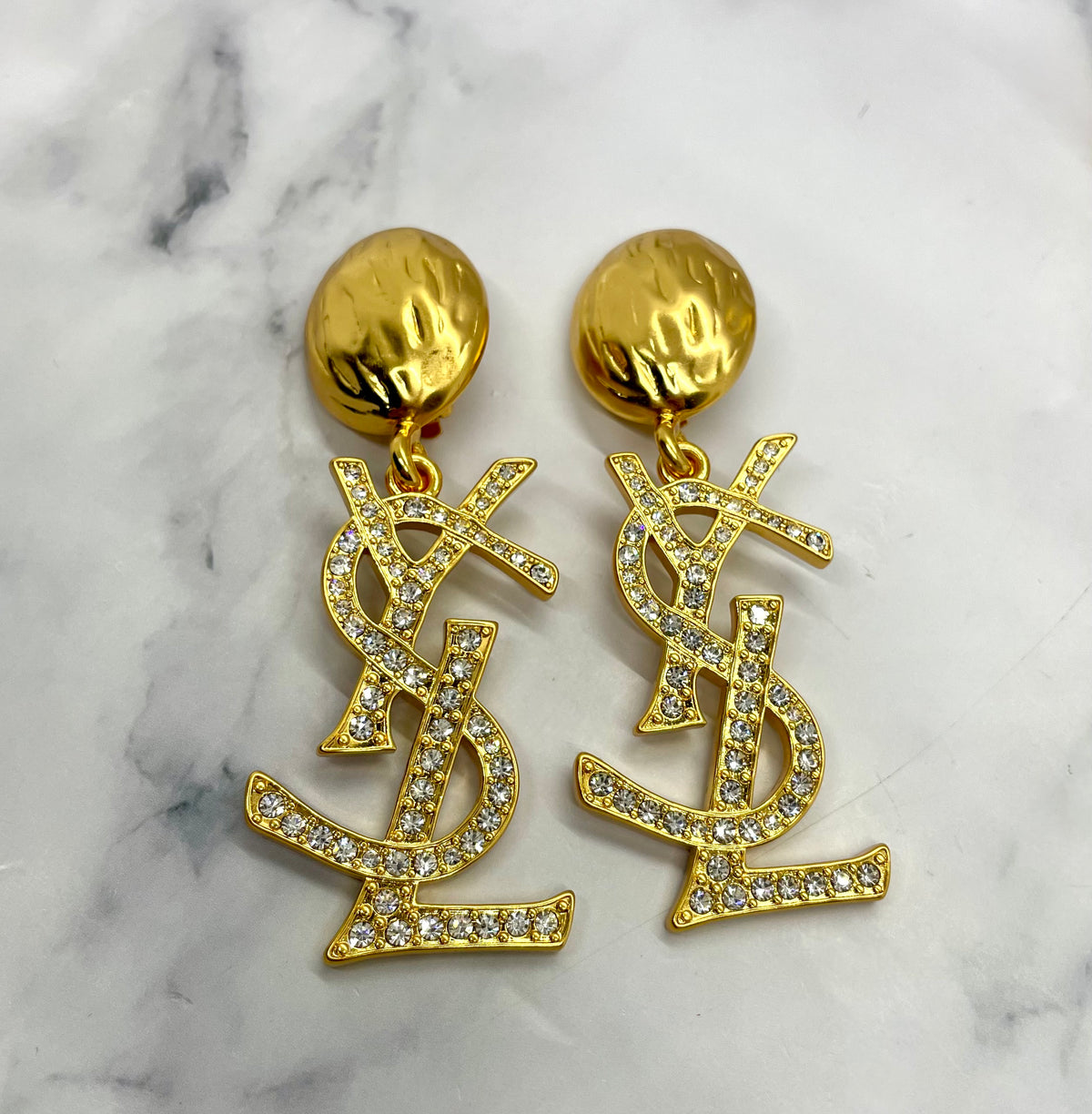 YSL YVES SAINT LAURENT Rhinestone Statement Earrings - Pre owned