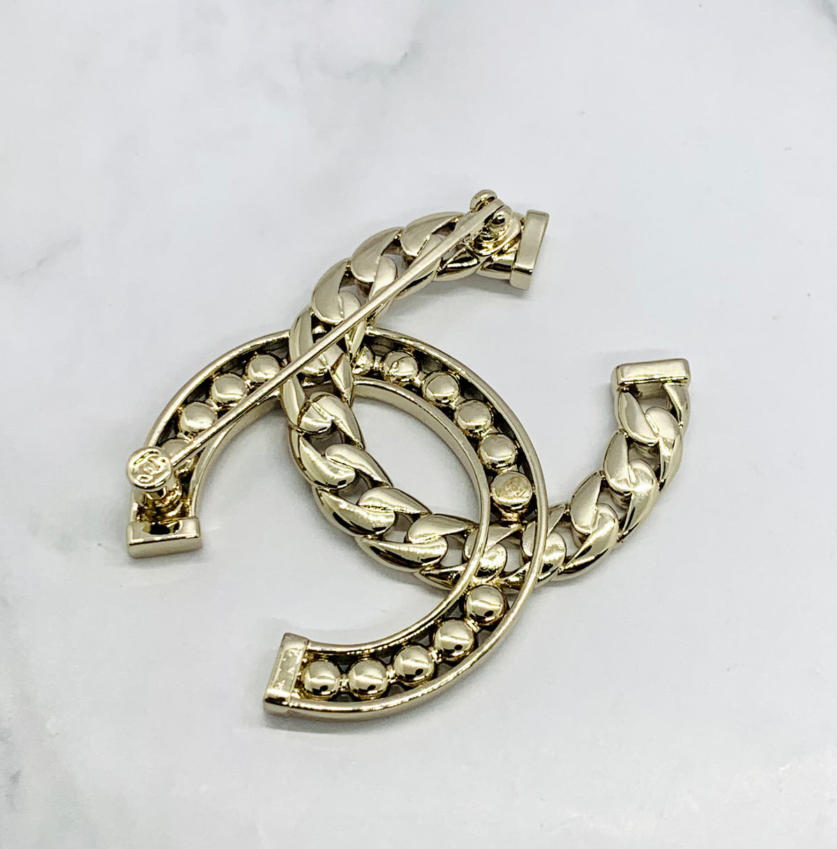 CHANEL CC Silver Tone Rhinestone Brooch Pin - Pre owned