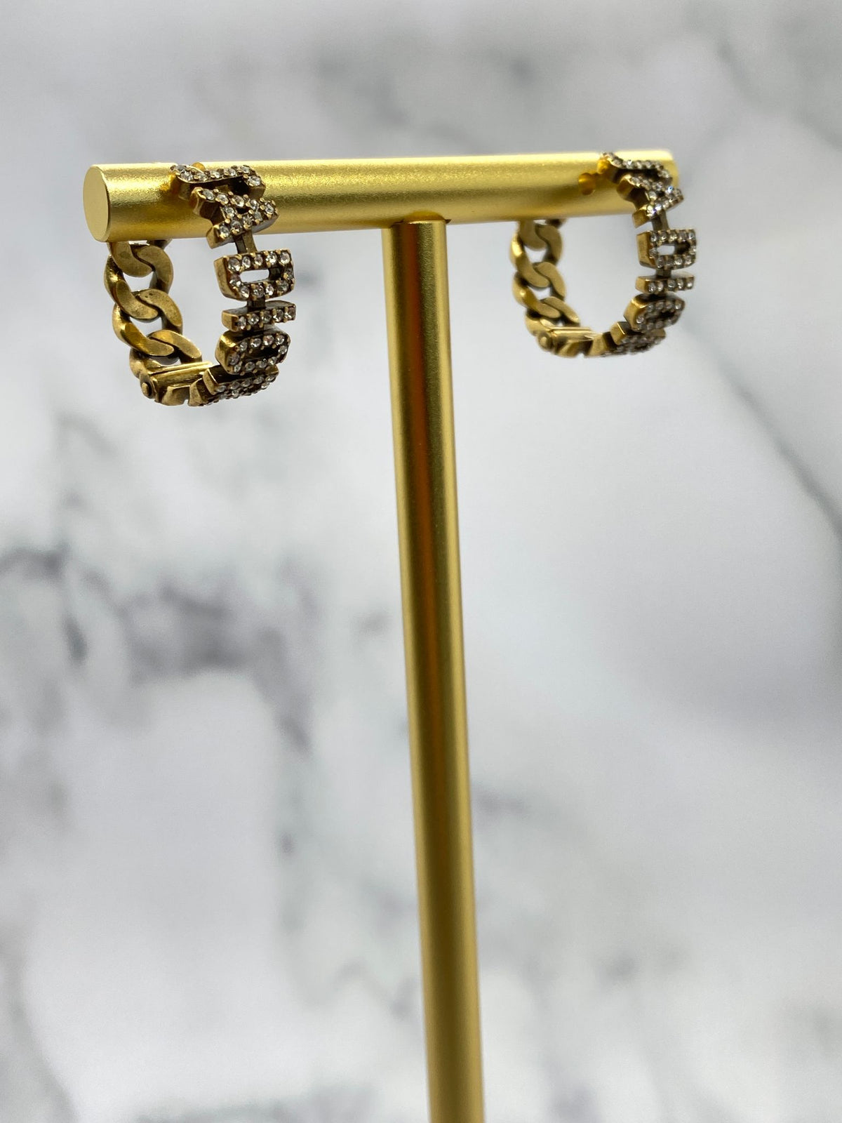 CHRISTIAN DIOR J'Adior Brass Rhinestone Hoop Earrings - Pre owned