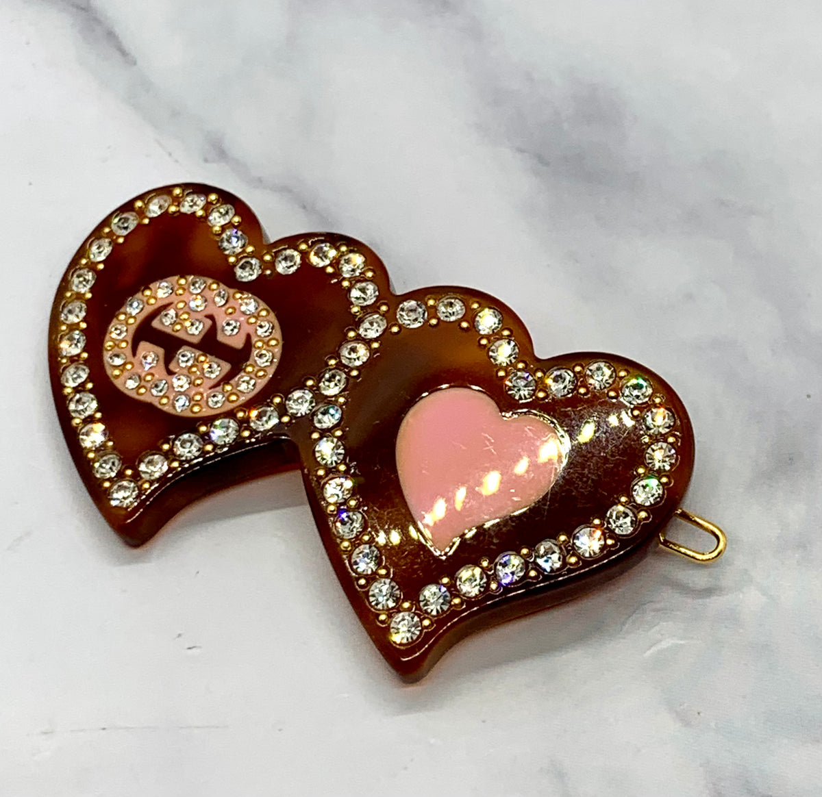 GUCCI 2 Heart Rhinestone Hair Clip - Pre owned