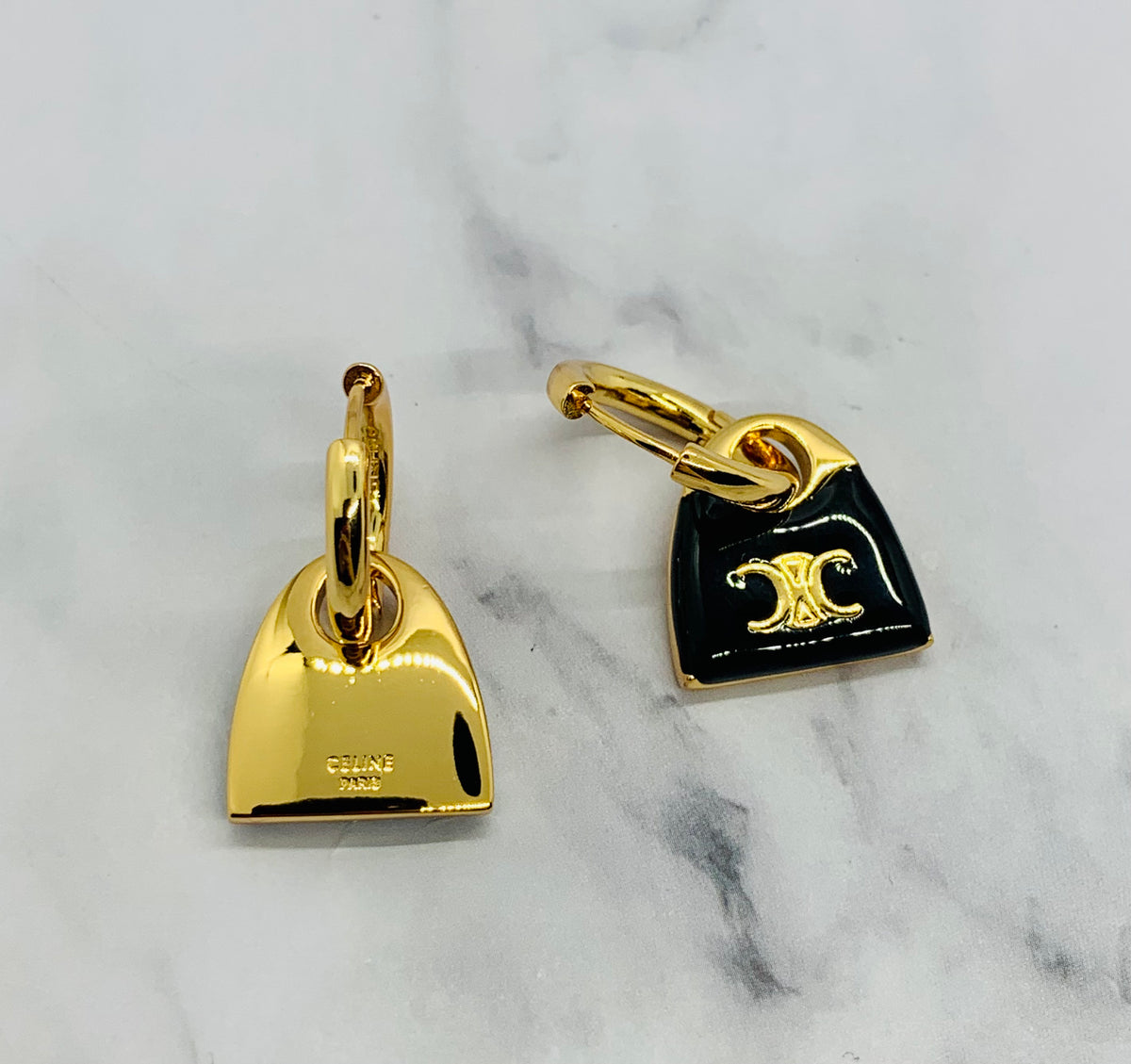 CELINE Enamel Monogram Pendant Earrings - Pre owned