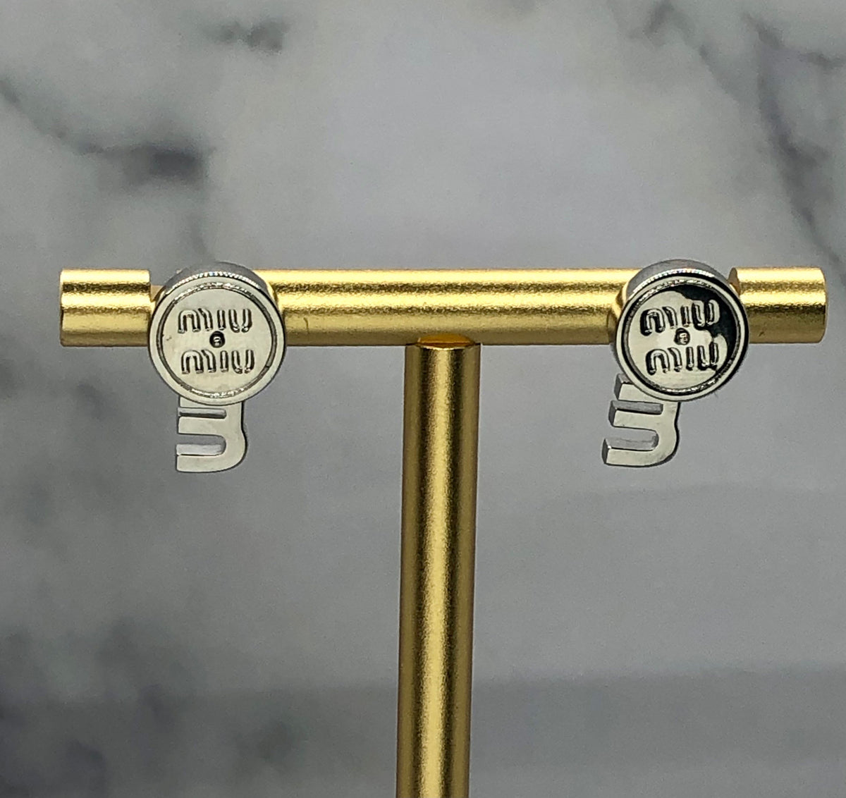 MIU MIU Silver Tone Rhinestone Earrings - Pre owned