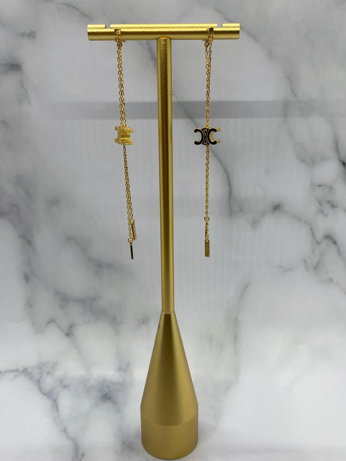 CELINE Gold Tone Pendant Chain Earrings - Pre owned