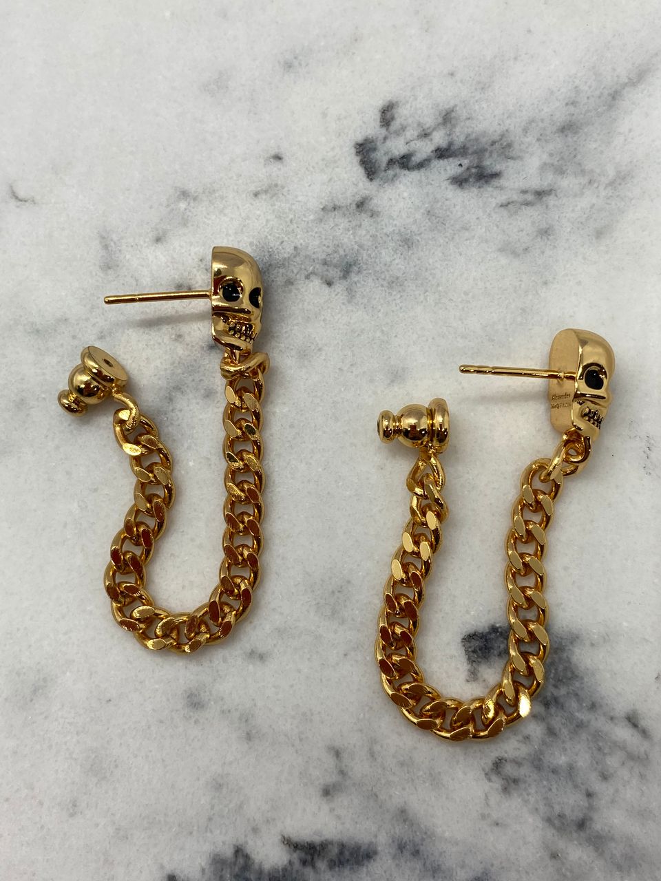 ALEXANDER McQUEEN Gold Tone Skull Chain Earrings - Pre owned