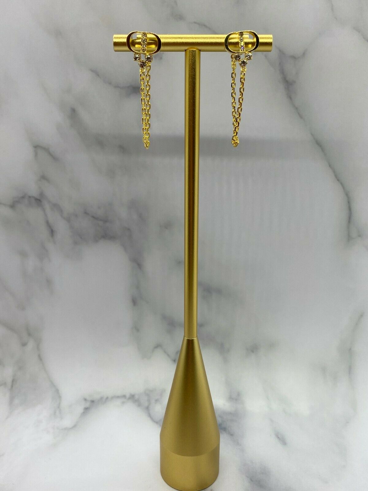CHRISTIAN DIOR CD Gold Tone Rhinestone Chain Earrings - Pre owned