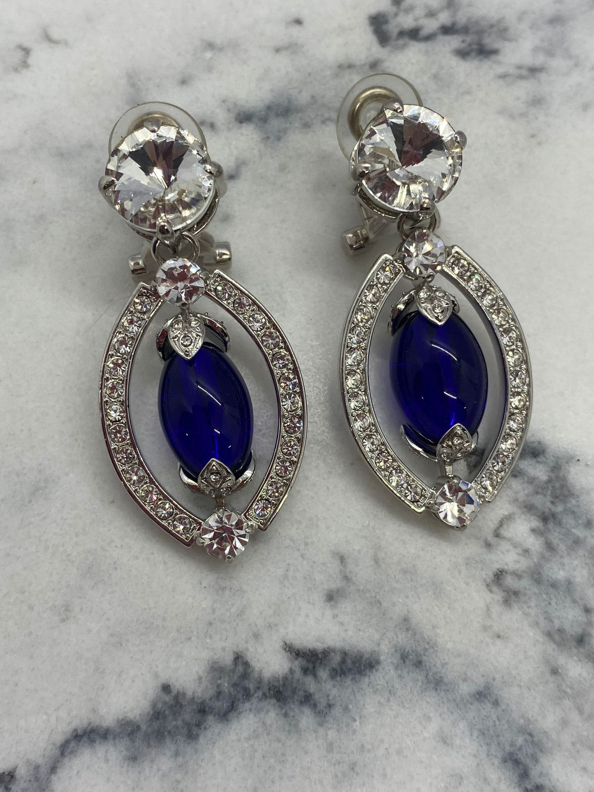 MIU MIU Blue Rhinestone Clip On Earrings - Pre owned