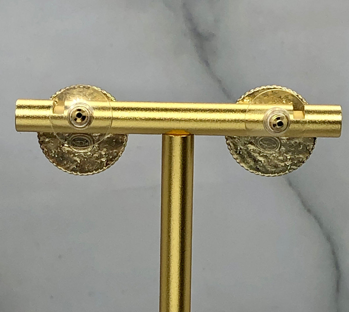 CHANEL CC Gold Tone Rhinestone Button Earrings - Pre owned