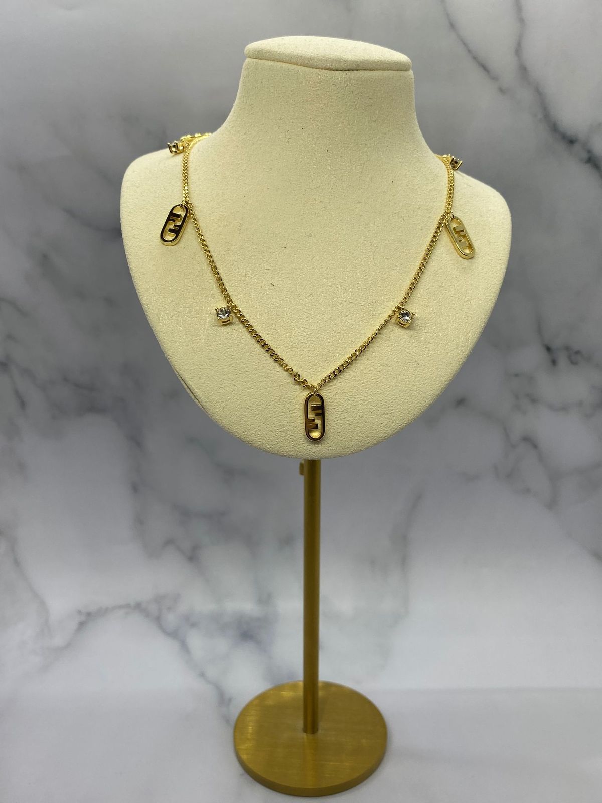 FENDI F Gold Tone Charm Necklace - Pre owned