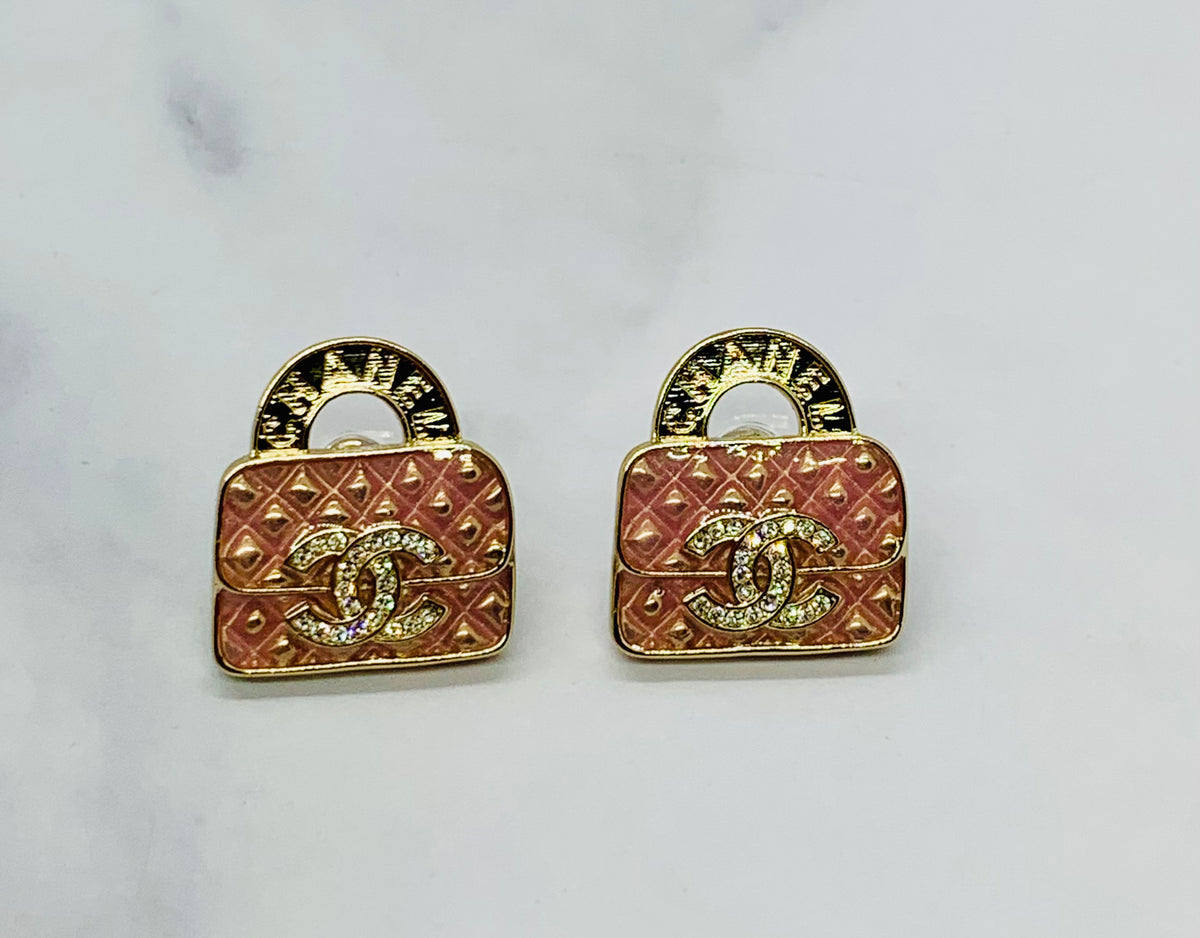 CHANEL CC Pink Enamel Bag Shaped Earrings - Pre owned