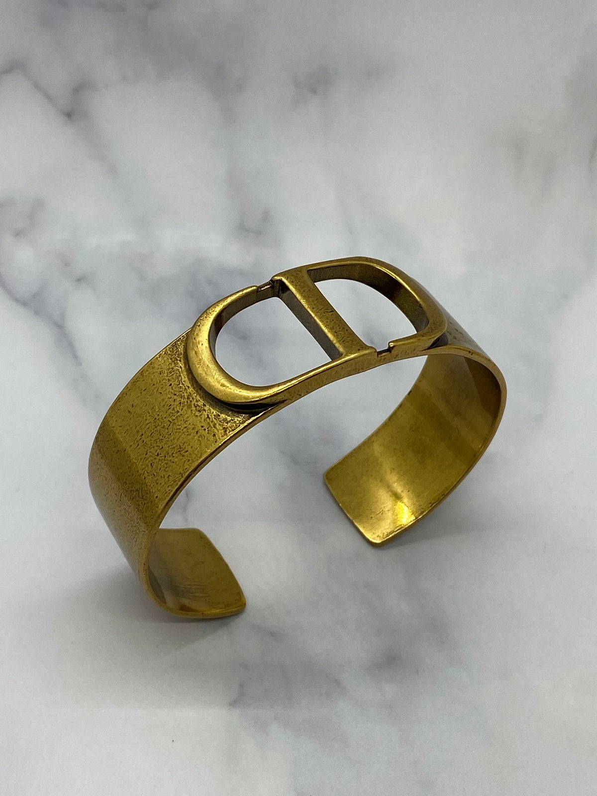 CHRISTIAN DIOR CD Brass Tone Cuff Bracelet - Pre owned