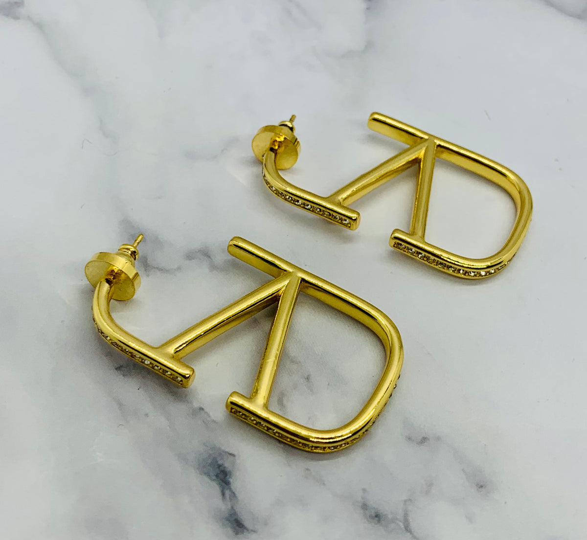 VALENTINO V Rhinestone Hoop Earrings - Pre owned