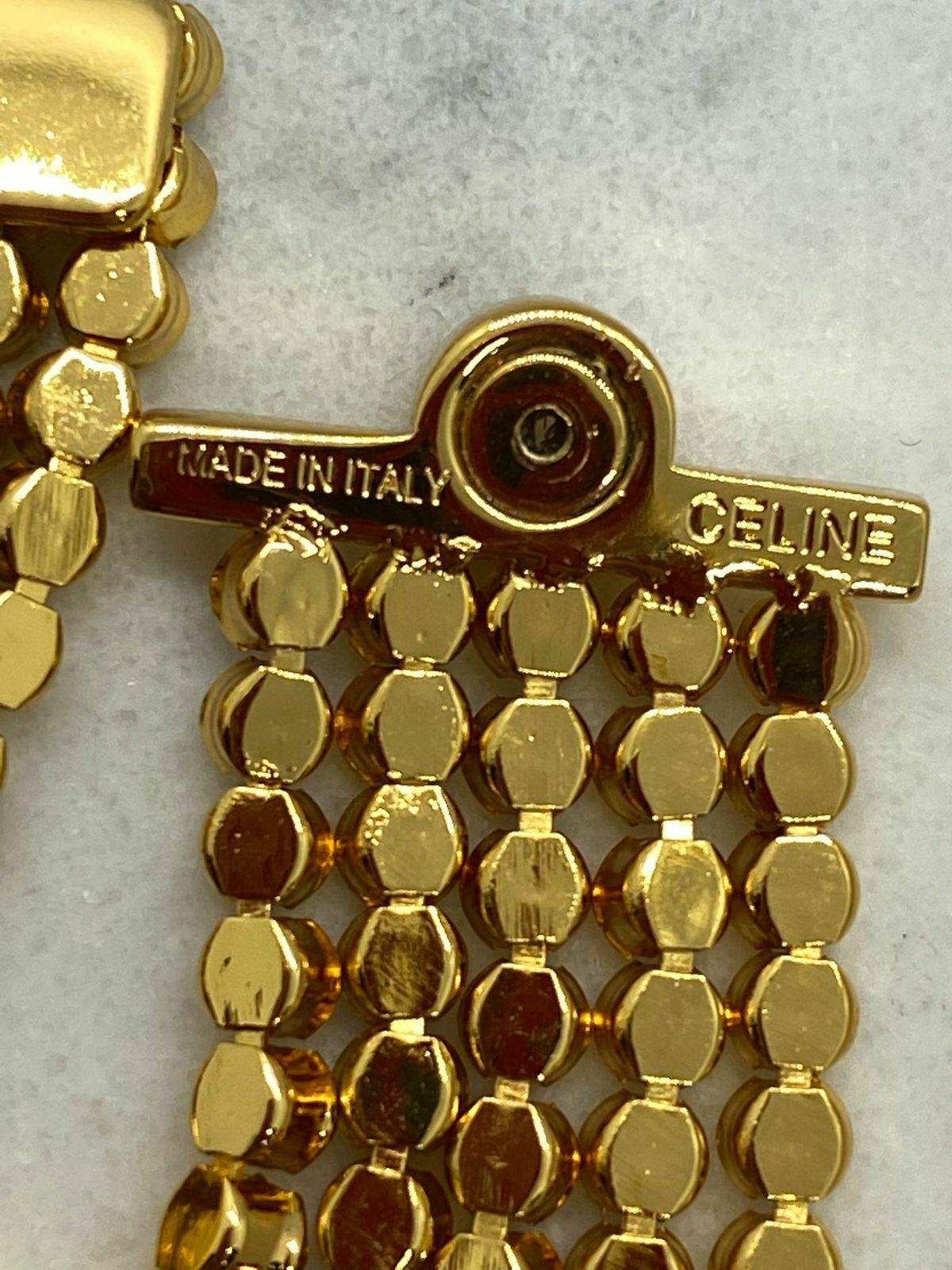 CELINE Gold Tone Rhinestone Fringe Earrings - Pre owned