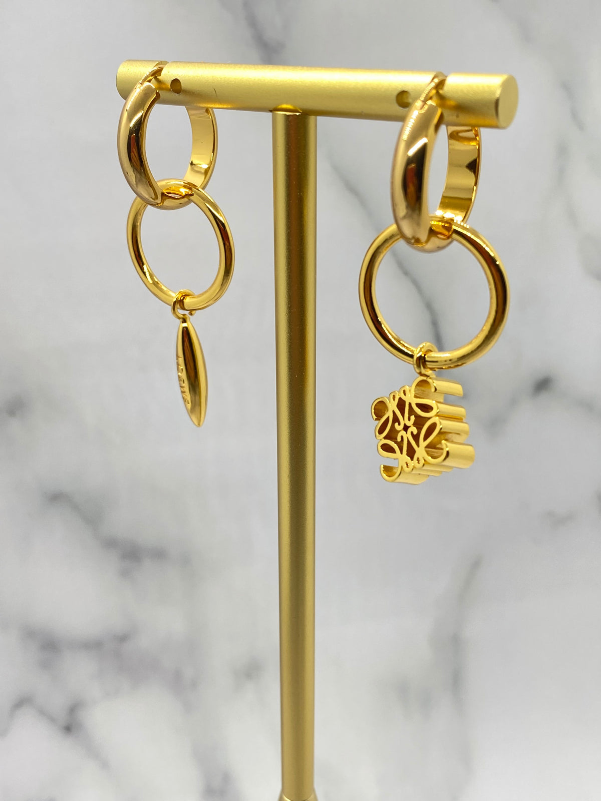 LOEWE Gold Tone Monogram Earrings - Pre owned