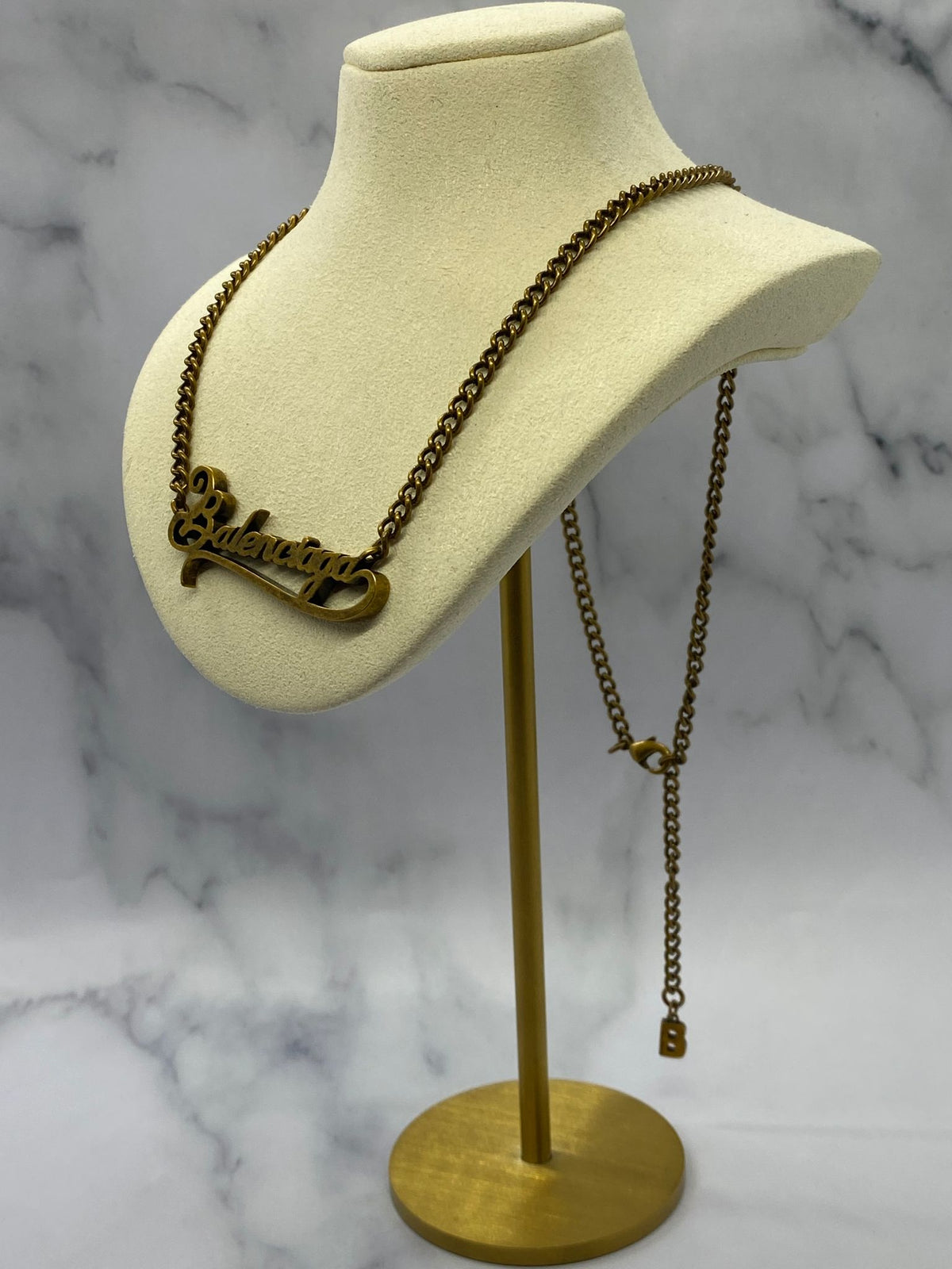BALENCIAGA Brass Tone Script Necklace - Pre owned