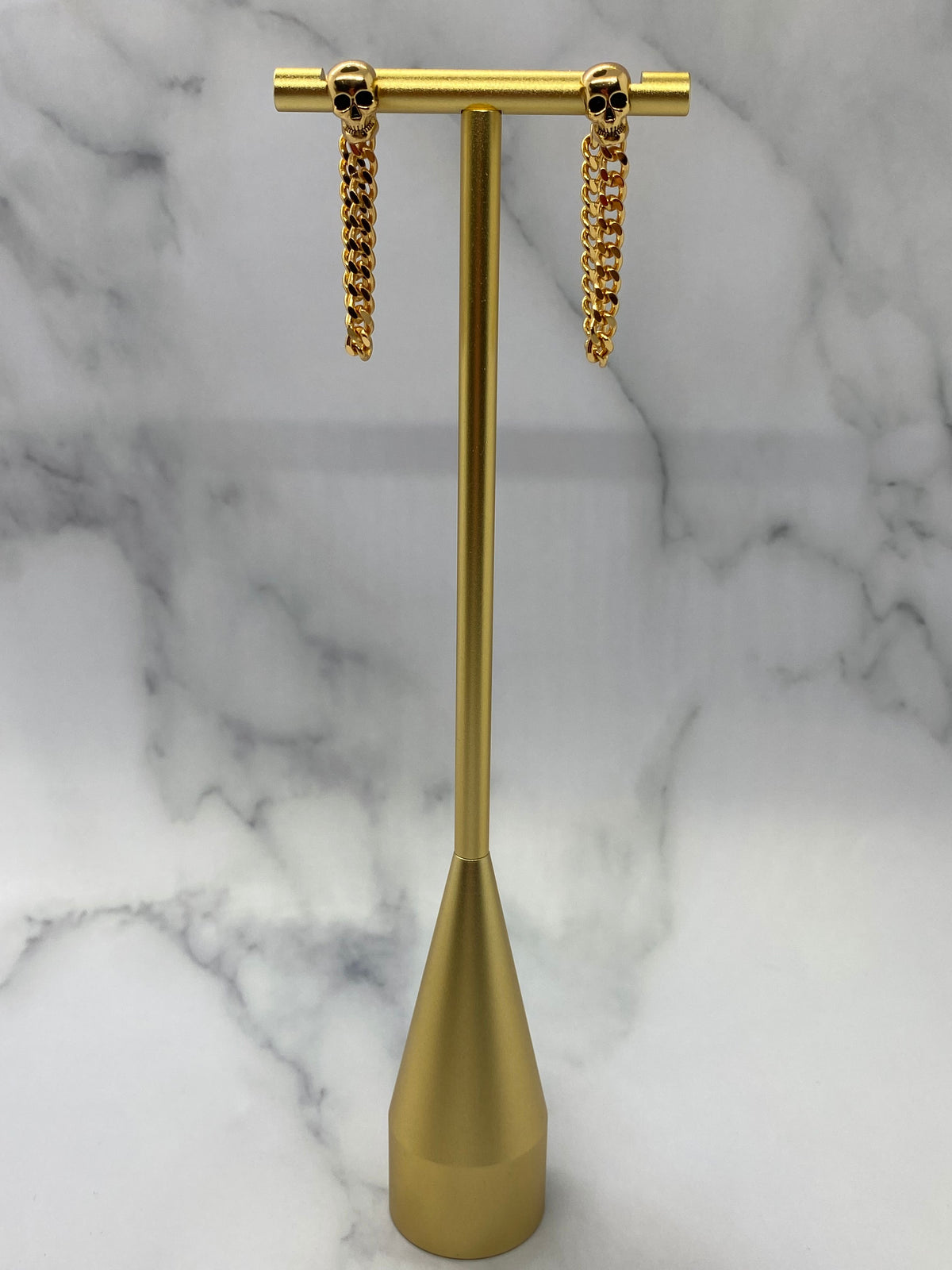 ALEXANDER McQUEEN Gold Tone Skull Chain Earrings - Pre owned