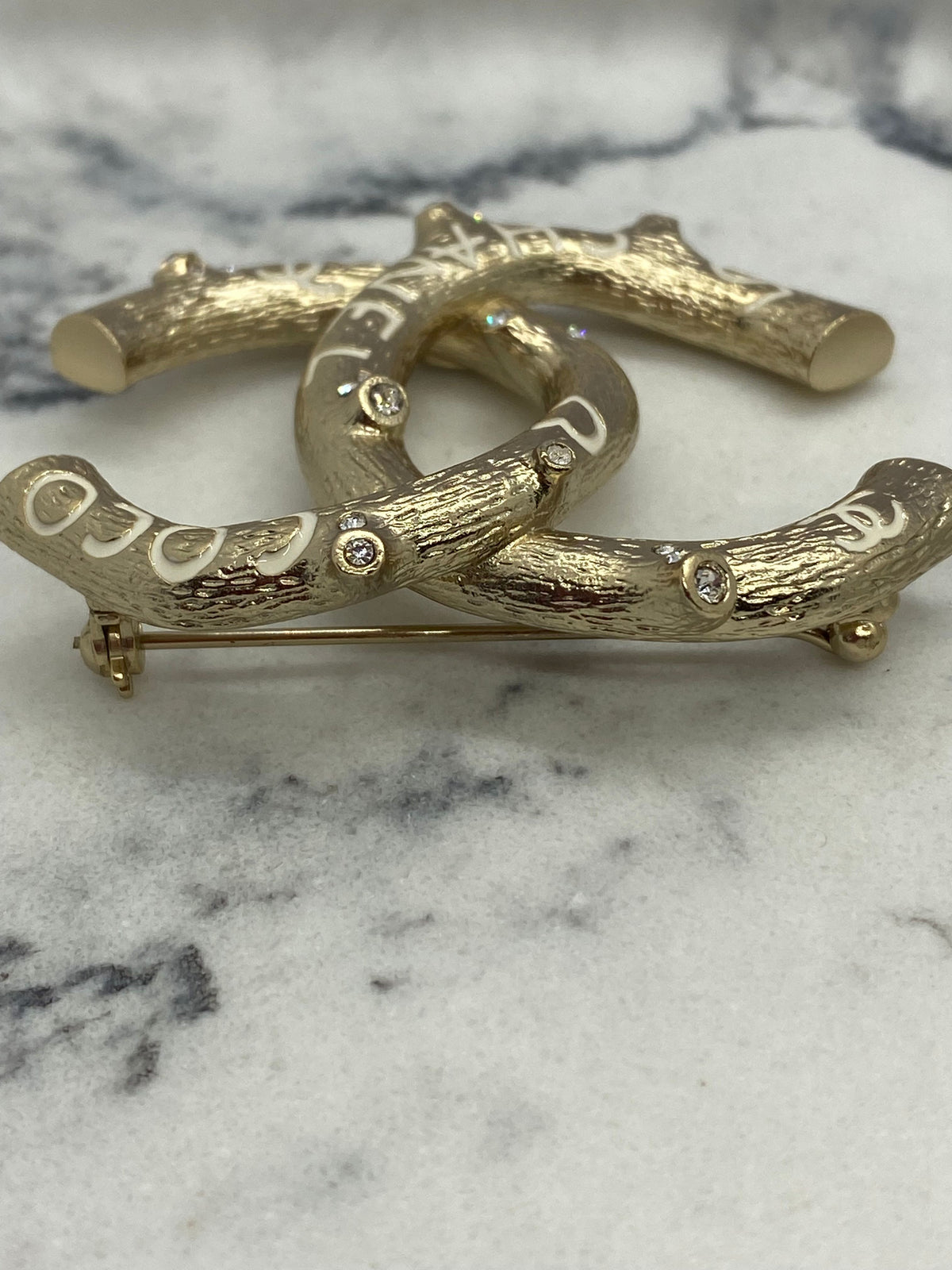 CHANEL CC Gold Tone Branch Brooch Pin - USED