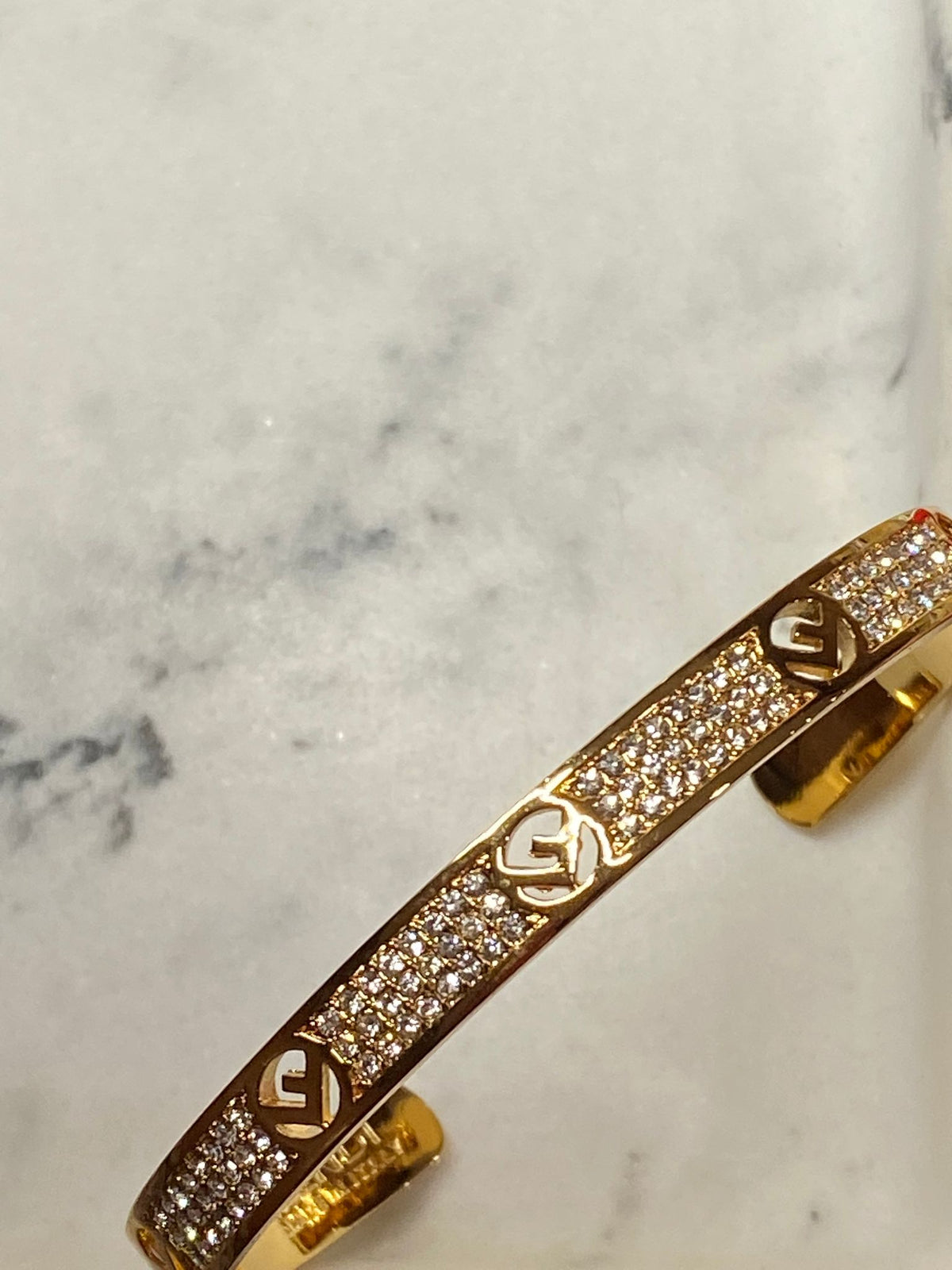 FENDI F Gold Tone Rhinestone Cuff Bracelet - Pre owned