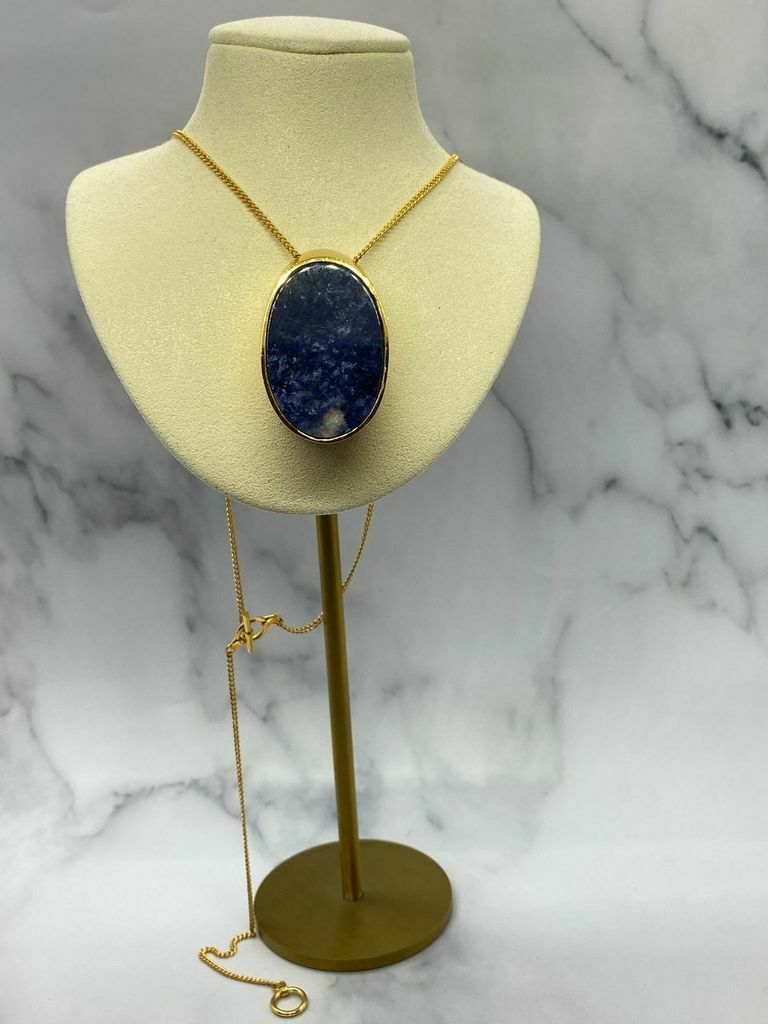 CELINE Gold Tone Lapis Lazuli Pendant Necklace - Pre owned