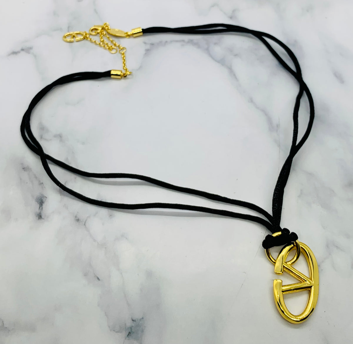 VALENTINO V Black Rope Necklace - Pre owned