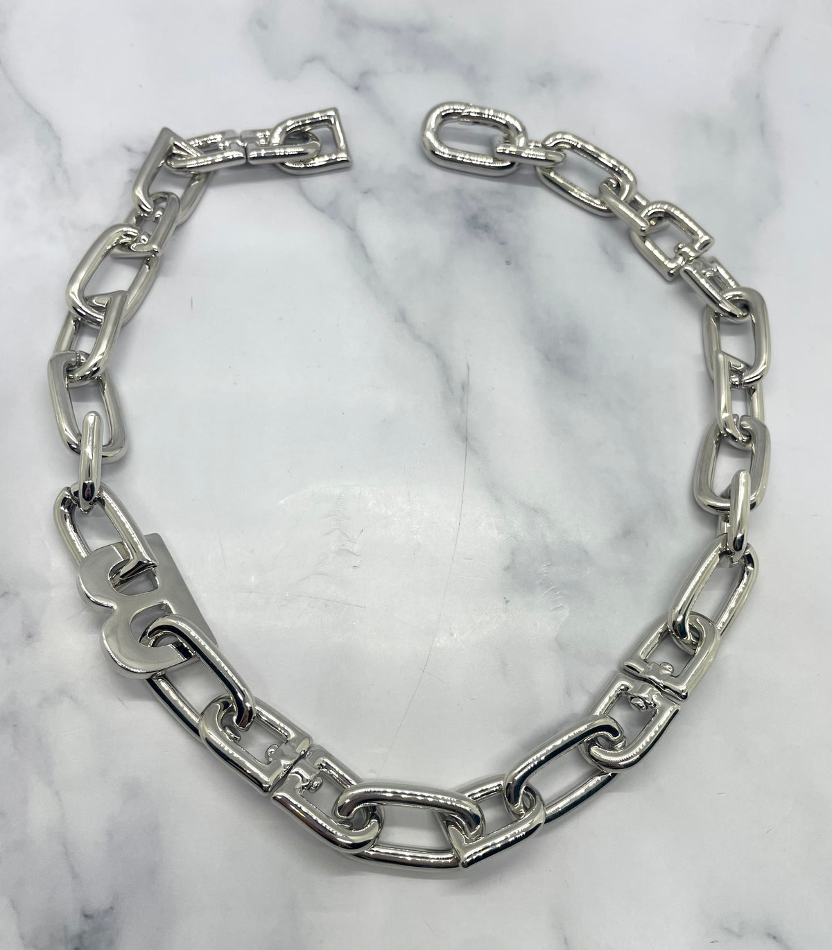 BALENCIAGA B Silver Tone Chain UNISEX Necklace - Pre owned