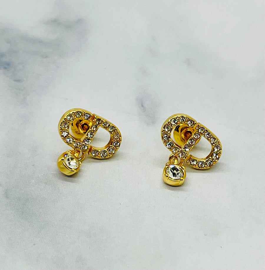 CHRISTIAN DIOR CD Rhinestone Earrings - Pre owned
