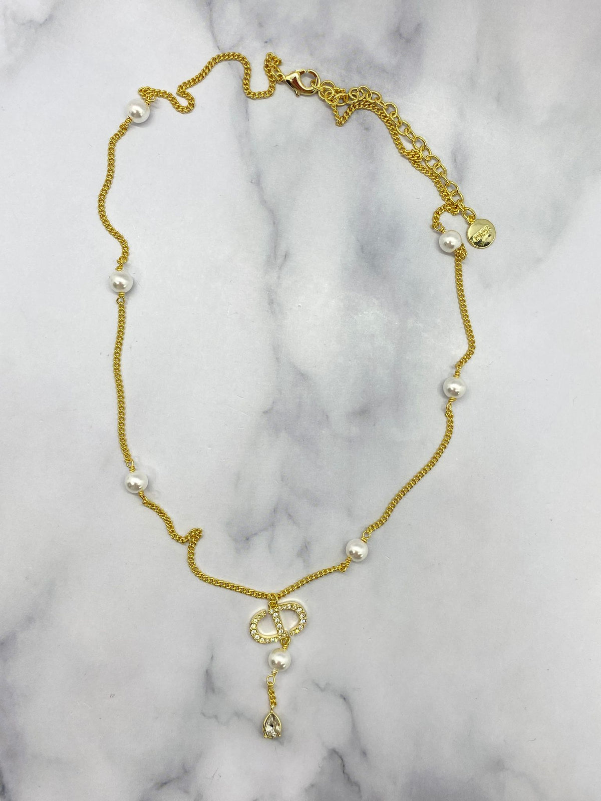 CHRISTIAN DIOR CD Gold Tone Pearl Necklace - Pre owned