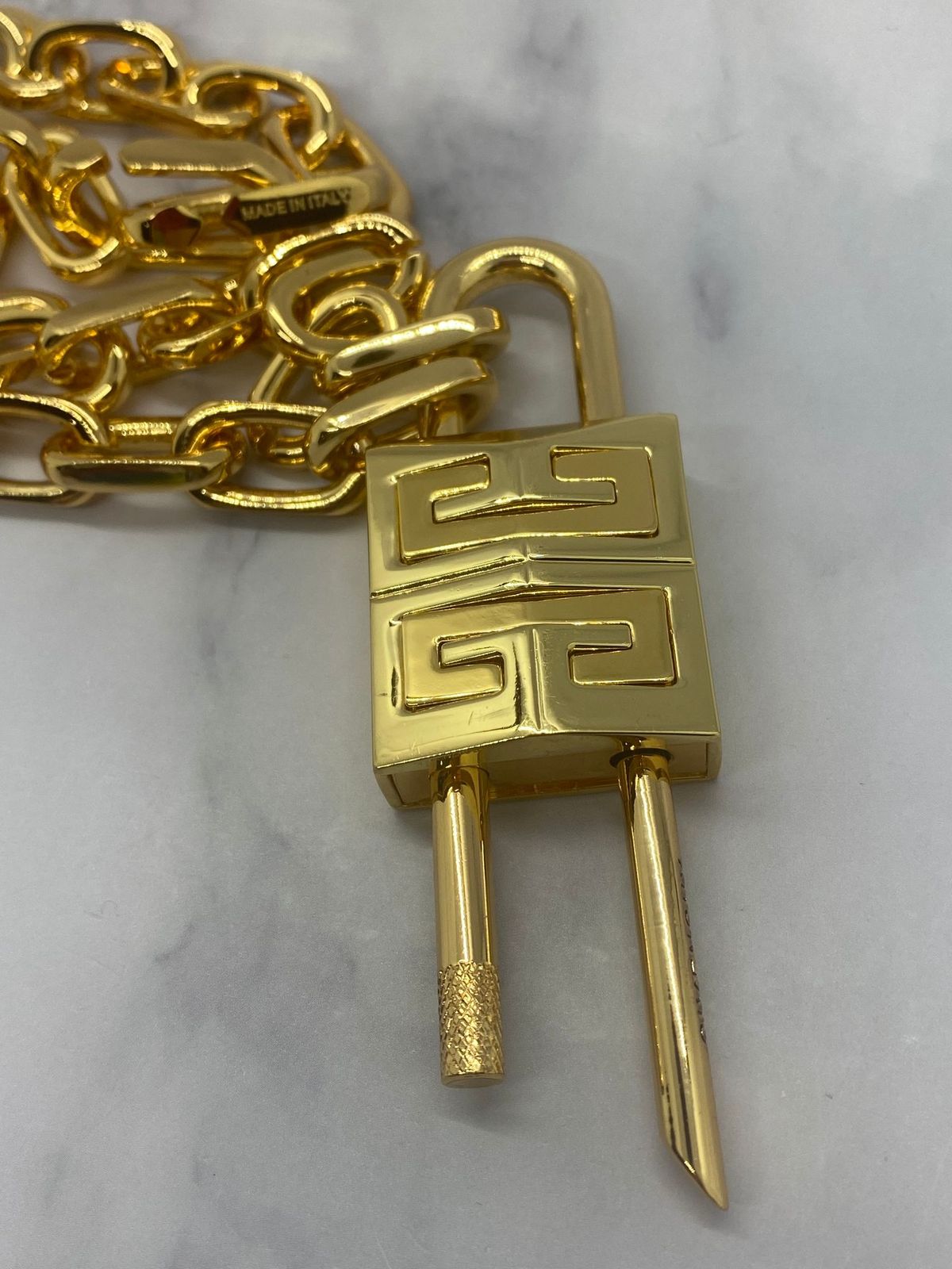 GIVENCHY Gold Tone Large Padlock Statement Necklace - Pre owned