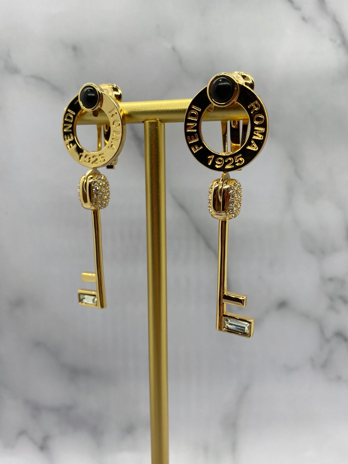 FENDI Gold Tone Key Clip On Pendant Earrings - Pre owned
