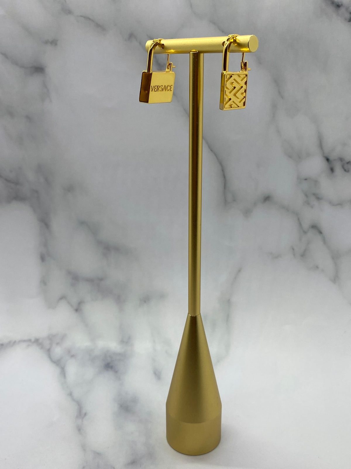 VERSACE Gold Tone Lock Earrings - Pre owned