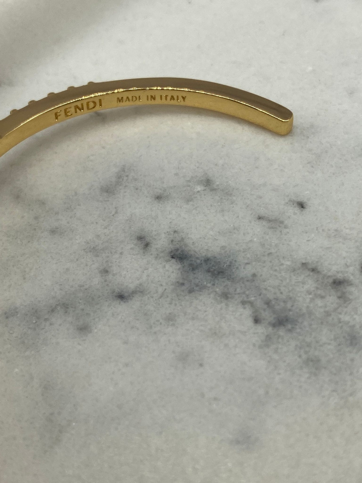 FENDI F Gold Tone Rhinestone Bangle Cuff Bracelet - Pre owned