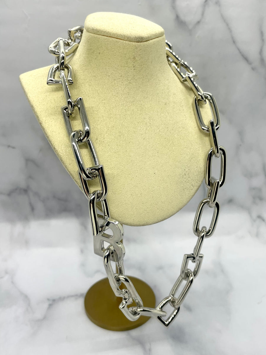 BALENCIAGA B Silver Tone Chain UNISEX Necklace - Pre owned