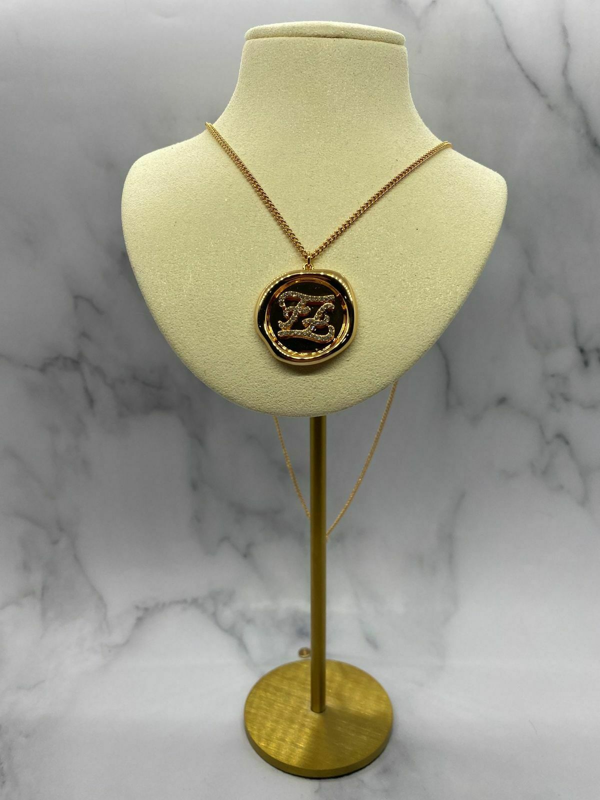 FENDI FF Rose Gold Rhinestone Charm Necklace - Pre owned