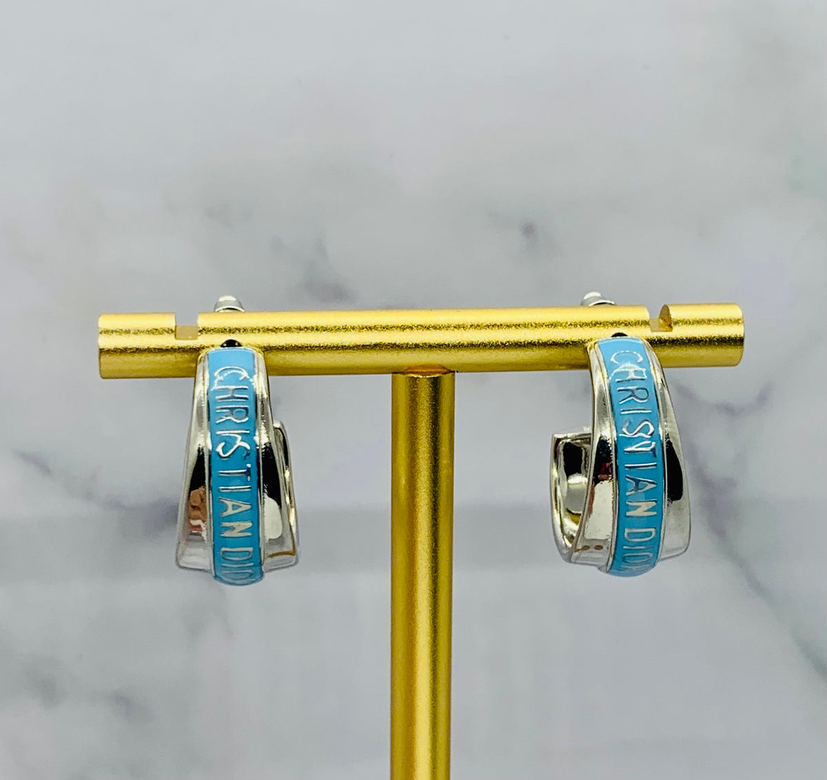 CHRISTIAN DIOR Teal Strip Hoop Earrings - USED