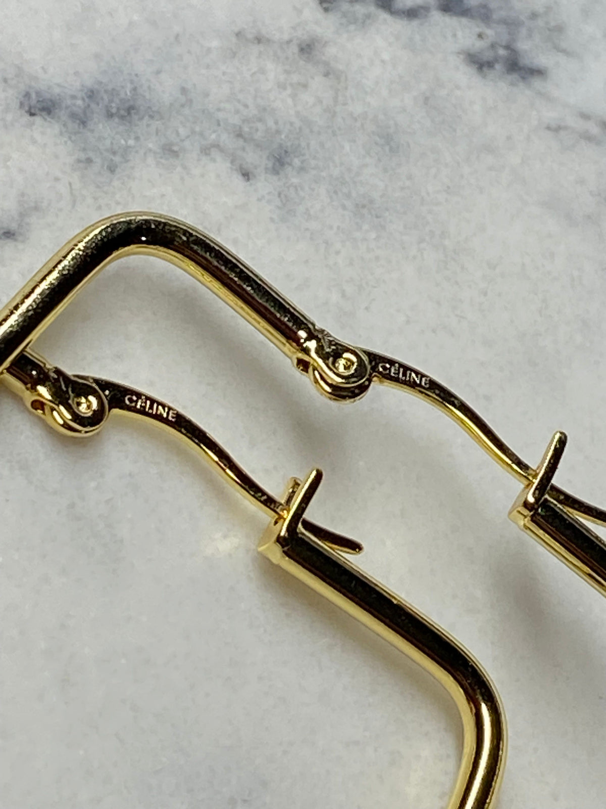 CELINE Gold Tone Square Hoop Earrings - Pre owned