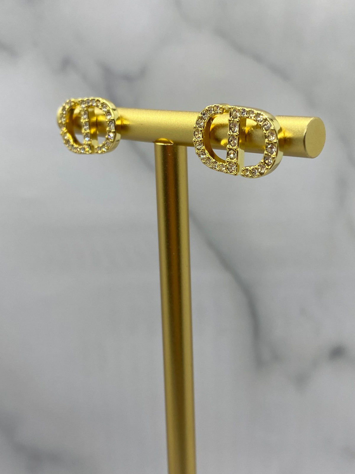 CHRISTIAN DIOR CD Gold Tone Rhinestone Earrings - Pre owned