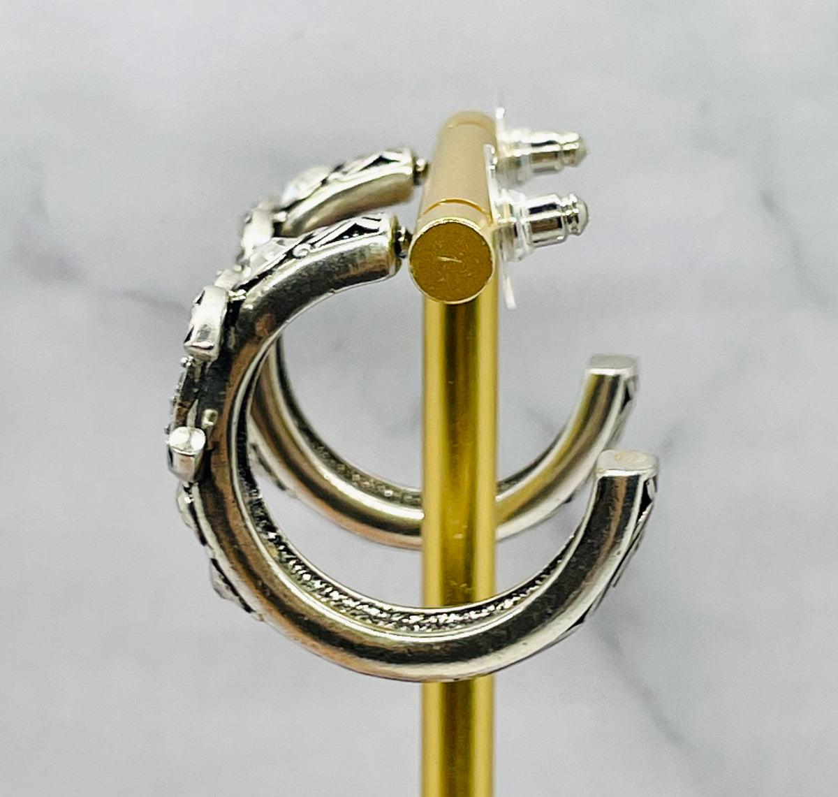 CHANEL CC Silver Rhinestone Hoop Earrings - Pre owned