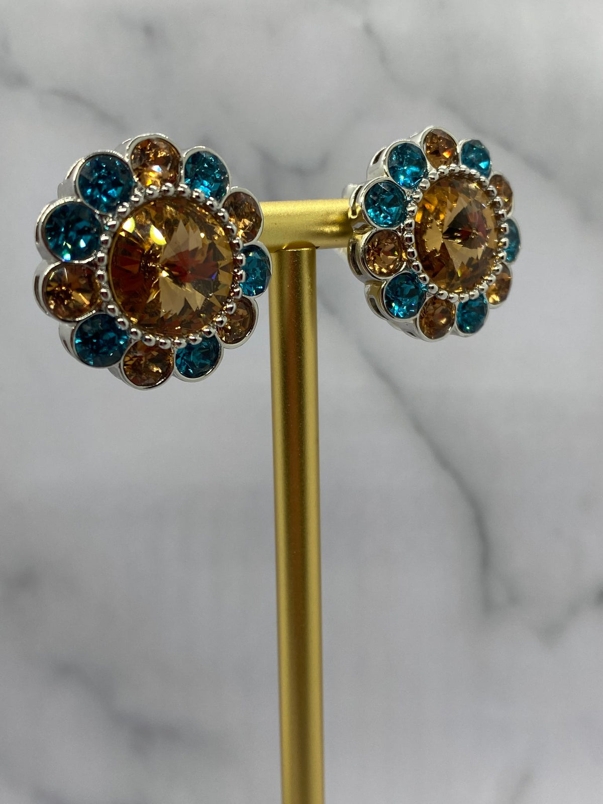 MIU MIU Rhinestone Flower Clip On Earrings - Pre owned