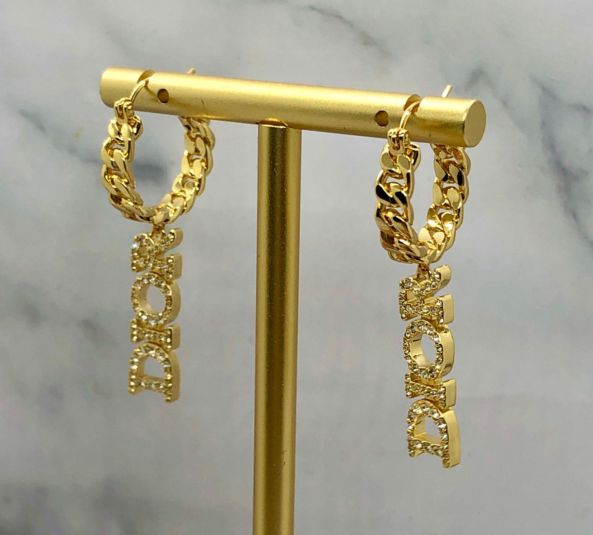 CHRISTIAN DIOR Gold Tone Rhinestone Pendant Earrings - Pre owned