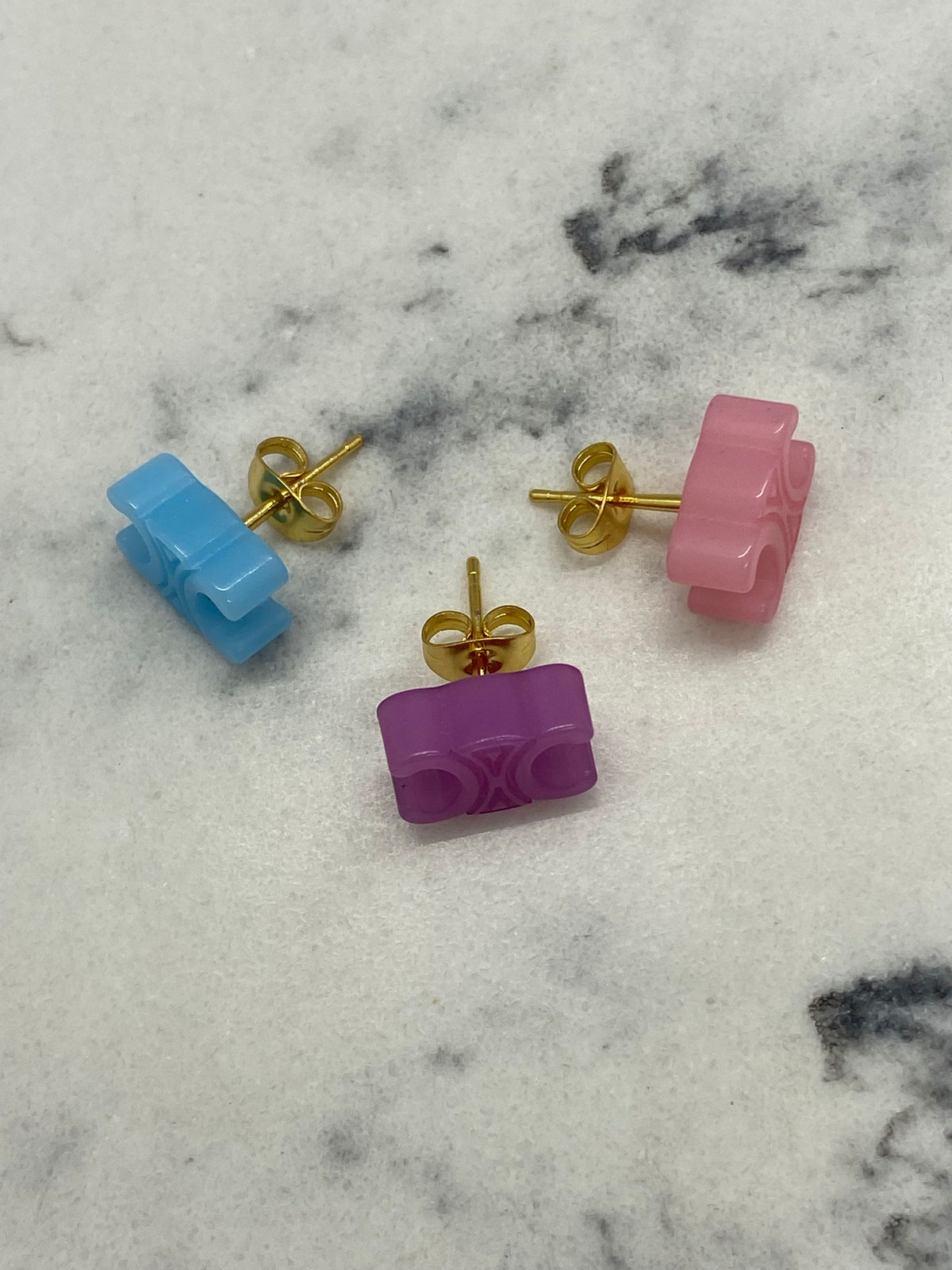 CELINE Set of 3 Colorful Lucite Logo Earrings - Pre owned