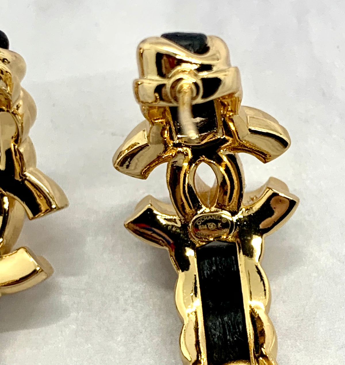 CHANEL CC Leather Trim Hoop Earrings - Pre owned