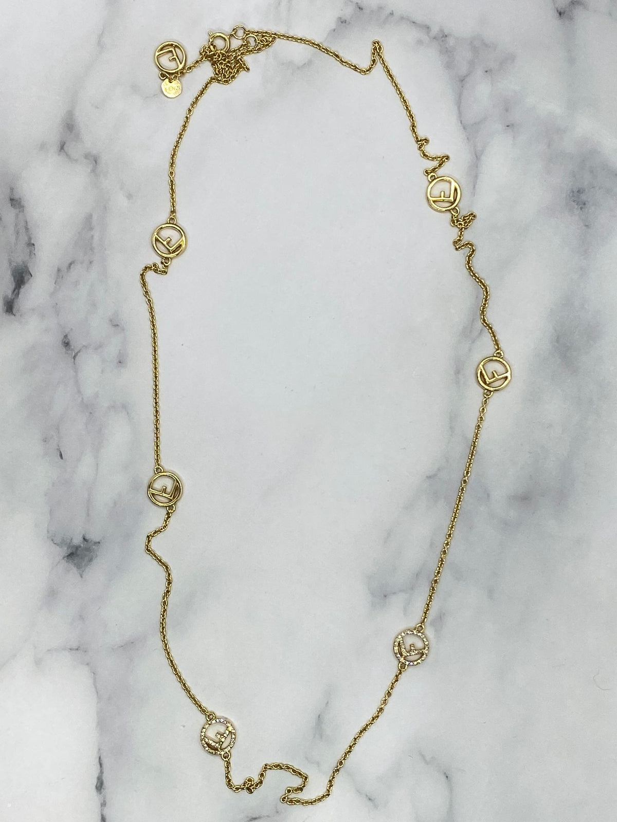 FENDI F Monogram Gold Tone Long Necklace - Pre owned