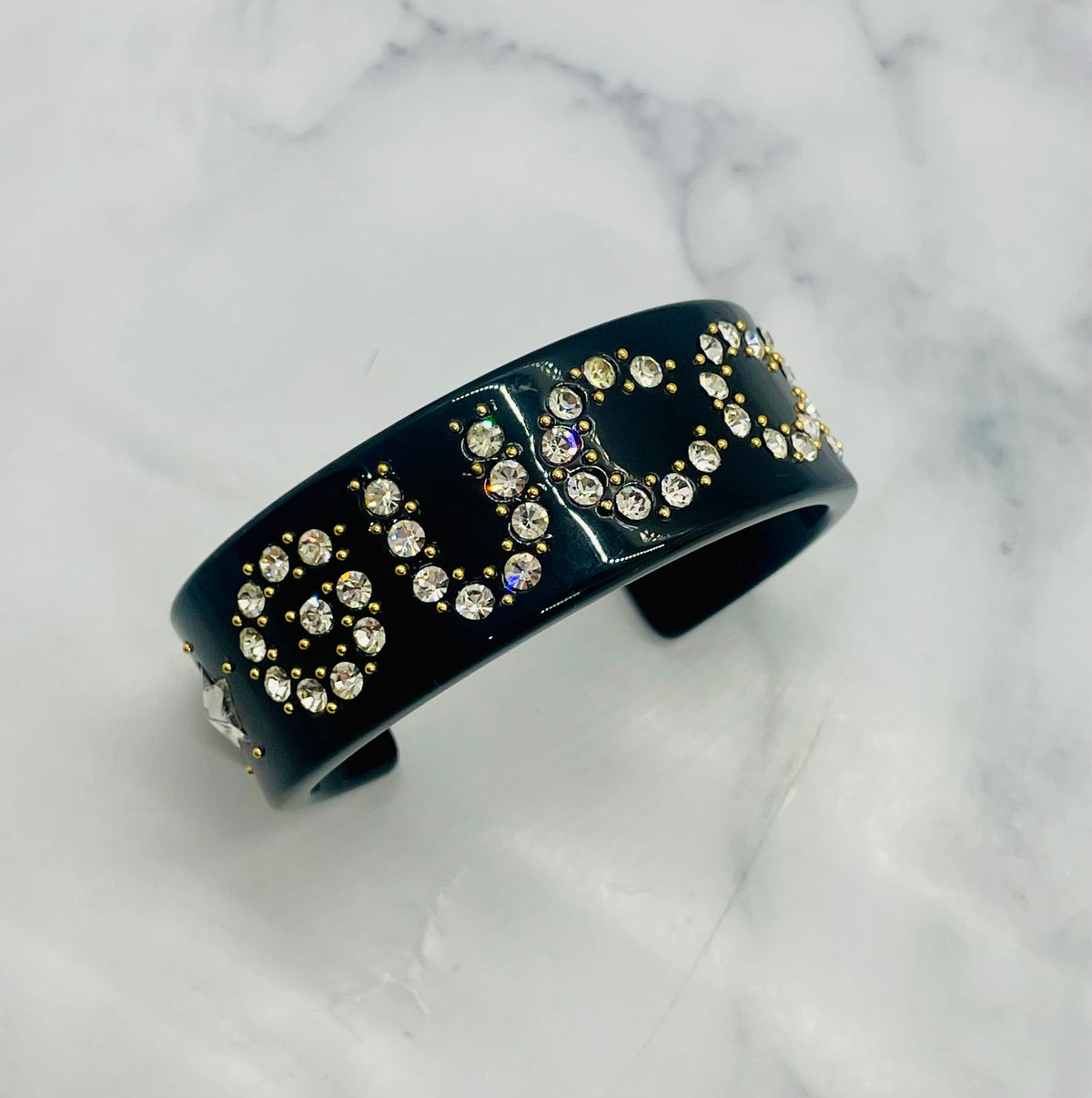 GUCCI Acrylic Black Rhinestone Cuff Bracelet - Pre owned