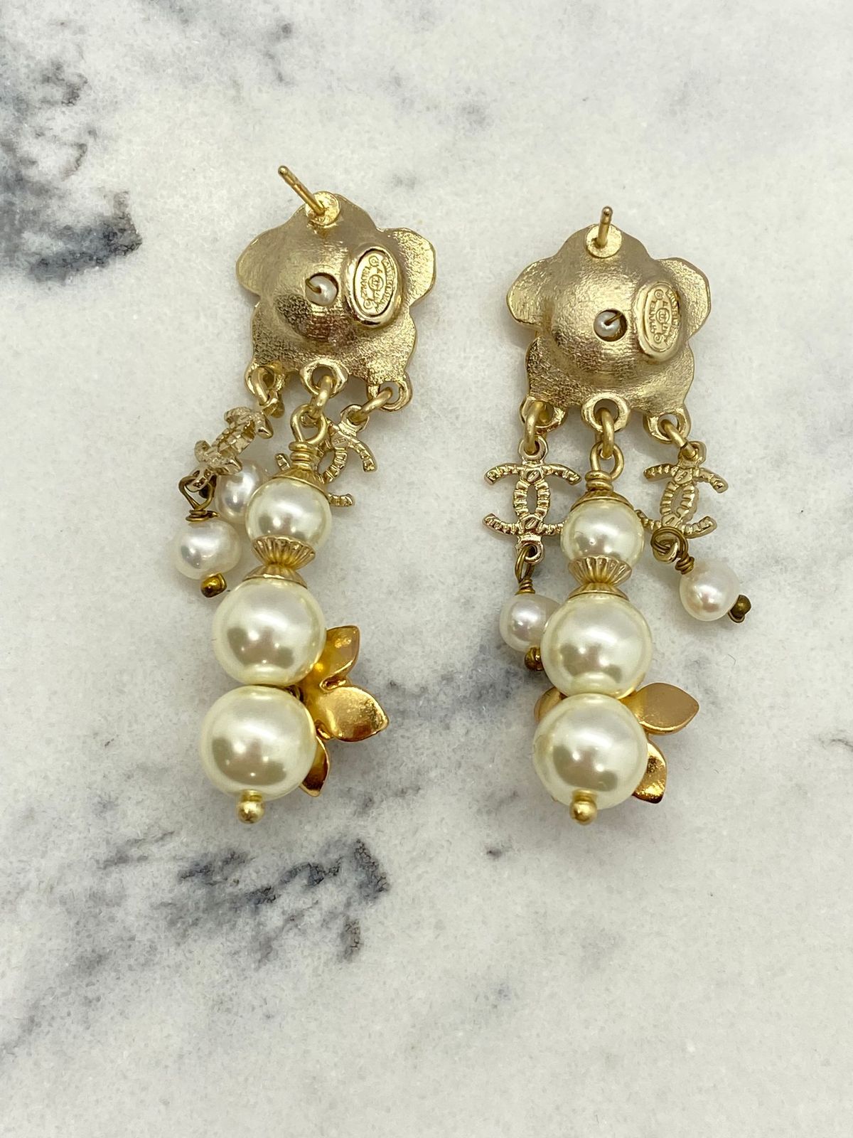 CHANEL CC 2017 Rare Golden Camelia Blossom Earrings - USED